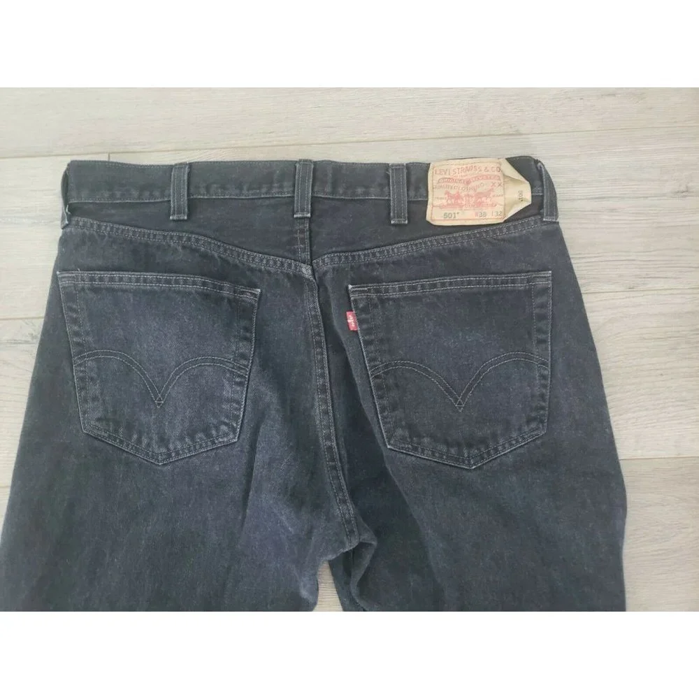 Levis 501 Button Fly Mens Jeans 38×32 Black Denim - Picture 3 of 5